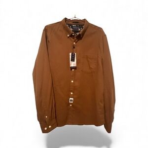 NWT Denim Flower Mens Brown Cotton Collared Button Down Long Sleeve Shirt XL